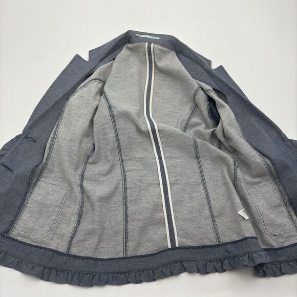 maurices Cotton Denim Blue  Blazer Cotton With Ruche Sleeves  2 Front Pocket Med - Picture 10 of 15